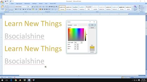 gold color code in microsoft word