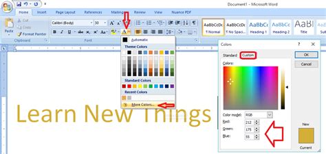gold colour code microsoft word