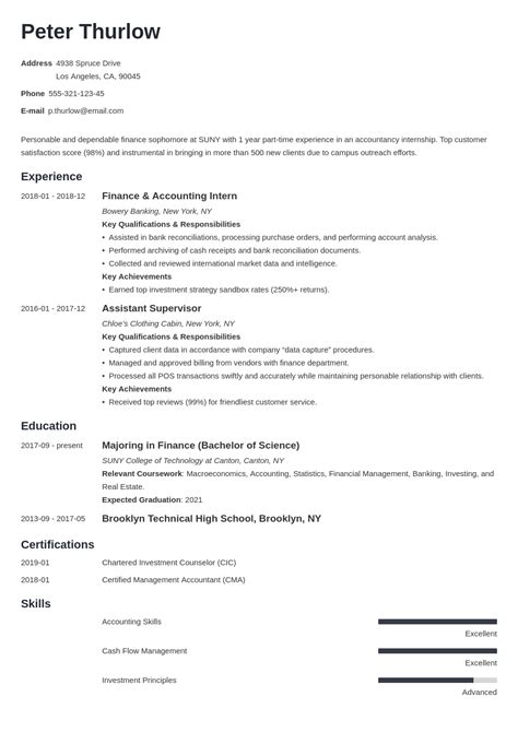 good cv examples for internship