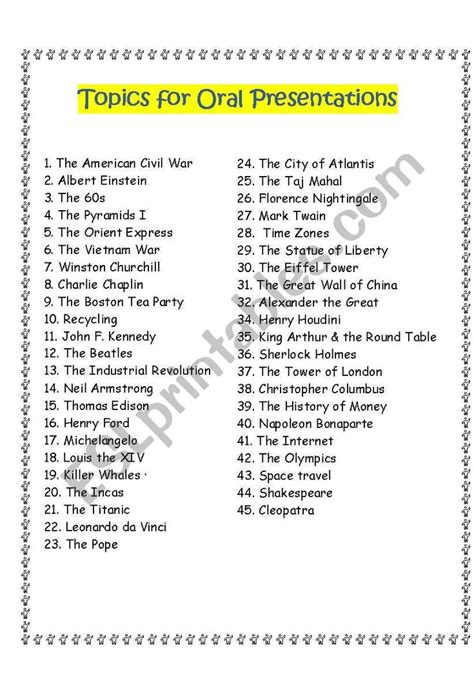 good topics for presentation for kids
