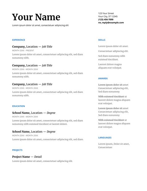 google docs cv examples