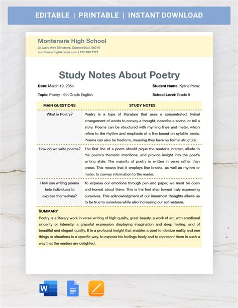 google docs example for students
