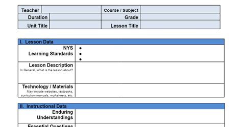 google docs lesson plan template free