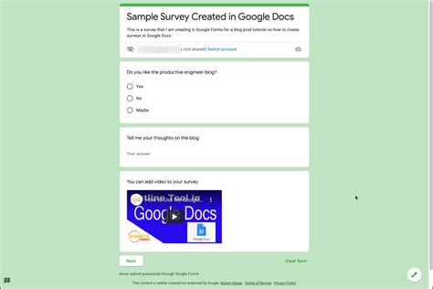 google docs survey questions