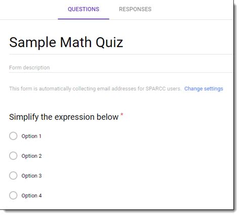 google form math quiz sample