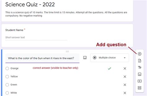 google form quiz example