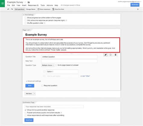 google form survey description example