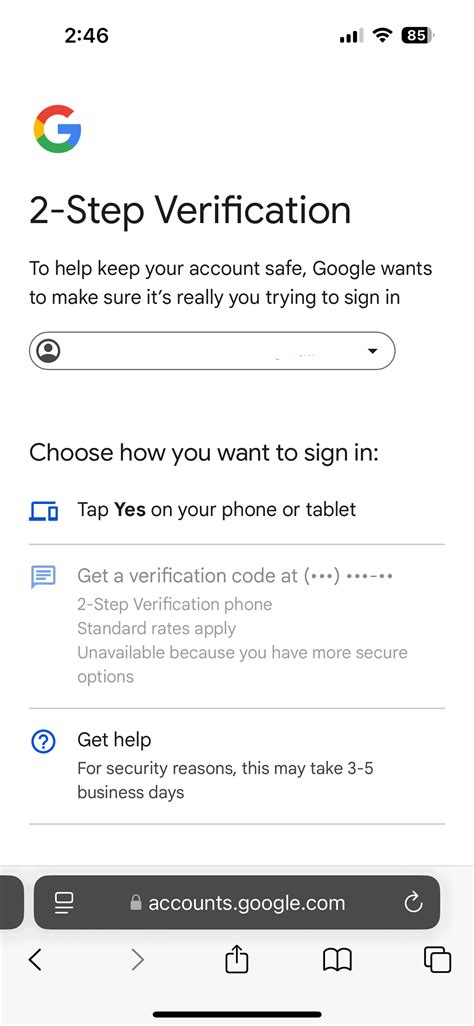 google get verification code greyed out