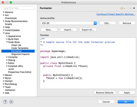 google java code style eclipse formatter xml download