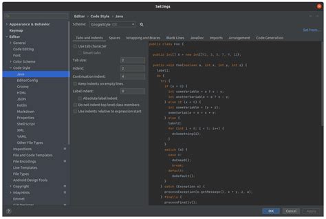 google java code style intellij formatter xml