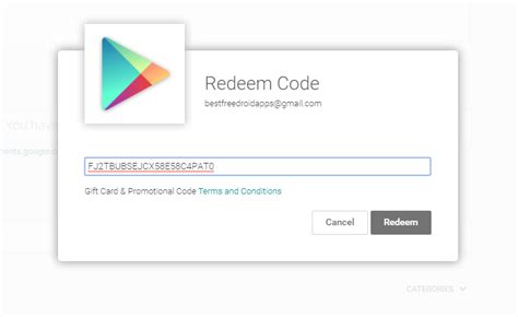 google play redeem code promo code