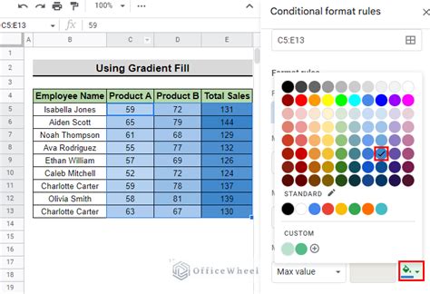 google sheets color gradient based on value