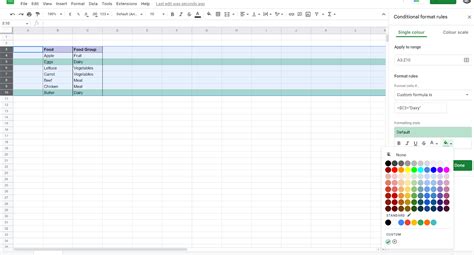google sheets color row based on value