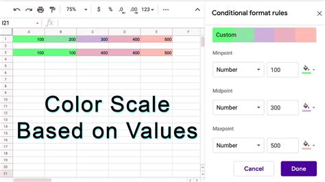google sheets color scale based on value