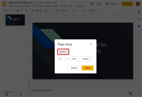 google slide size in pixels