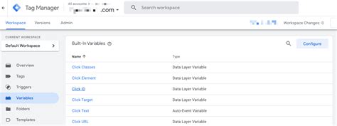 Google Tag Manager Variables interface