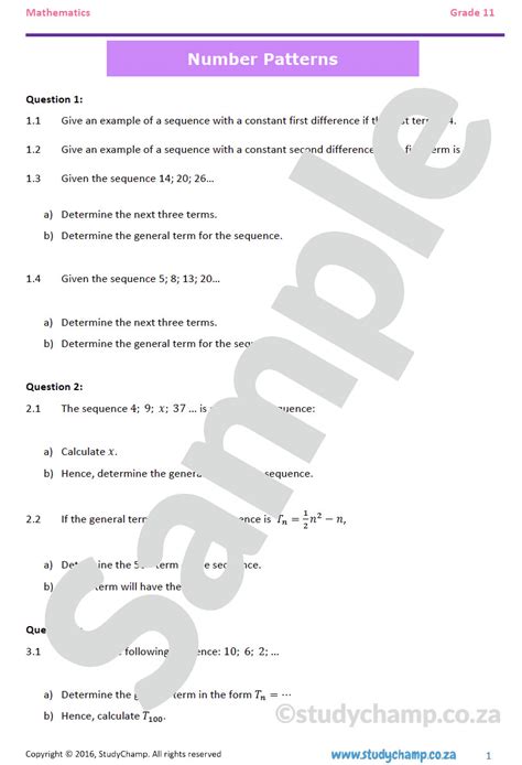 grade 11 number patterns questions and answers pdf term 4