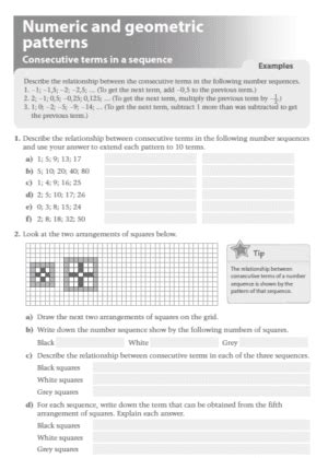 grade 9 numeric and geometric patterns questions and answers