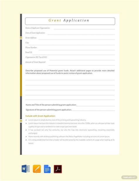 grant application form template word