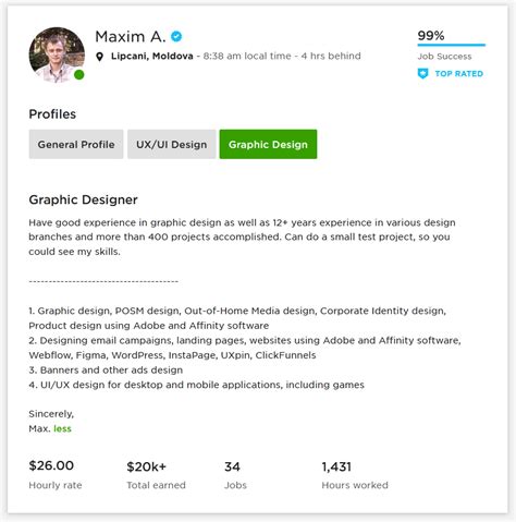 graphic designer profile description sample for upwork