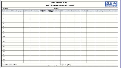 grooming checklist format in excel