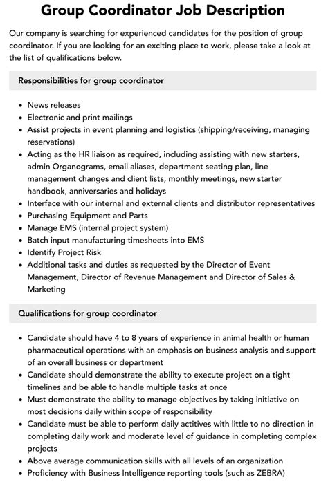 group coordinator job description