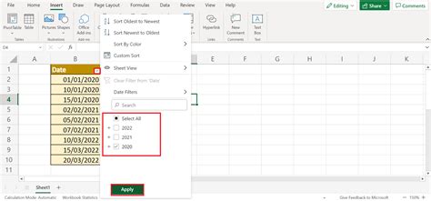 group dates by year in excel filter