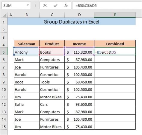 group duplicate values in excel