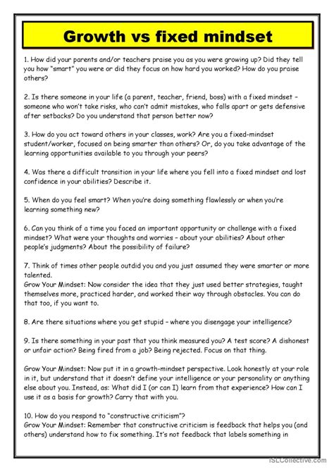 growth vs fixed mindset discussion questions