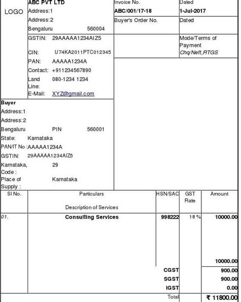 gst bill format in excel for service provider