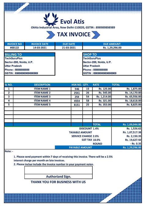 gst invoice format in excel with formula download
