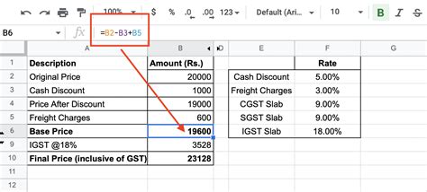 gst invoice in excel with formula
