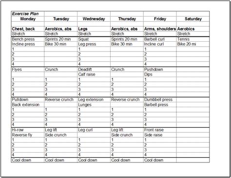 gym schedule excel template