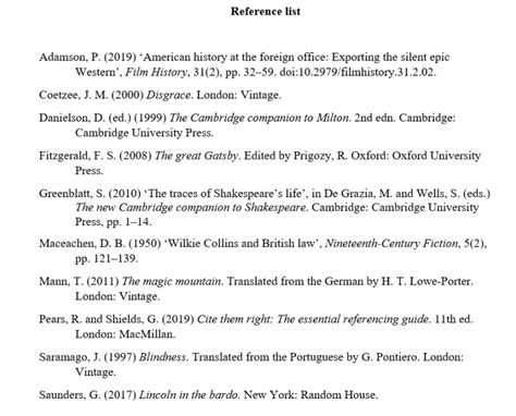 harvard referencing style examples reference list