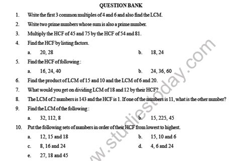 hcf questions for class 4 with answers