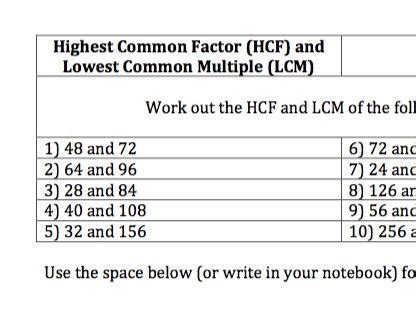 hcf questions for class 4 with answers maths