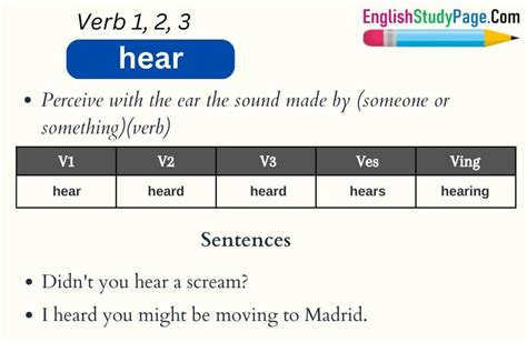 hear verb second and third form