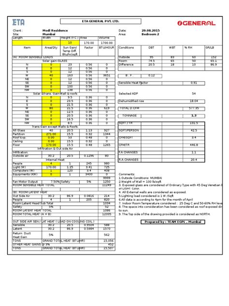 heat load calculation example