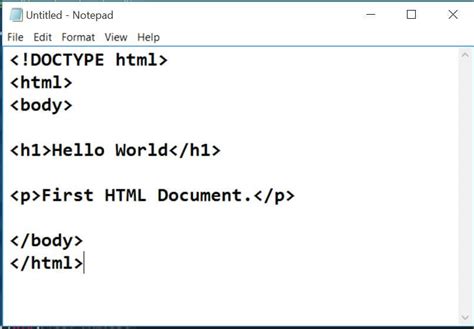 hello world code for html