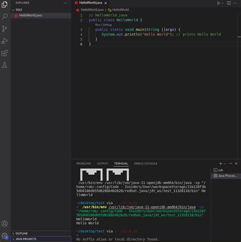 hello world java in visual studio code