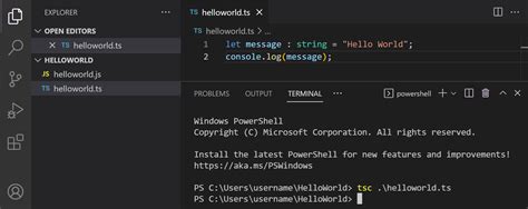 hello world typescript visual studio code