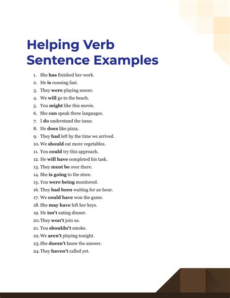 helping verb examples sentences with answers