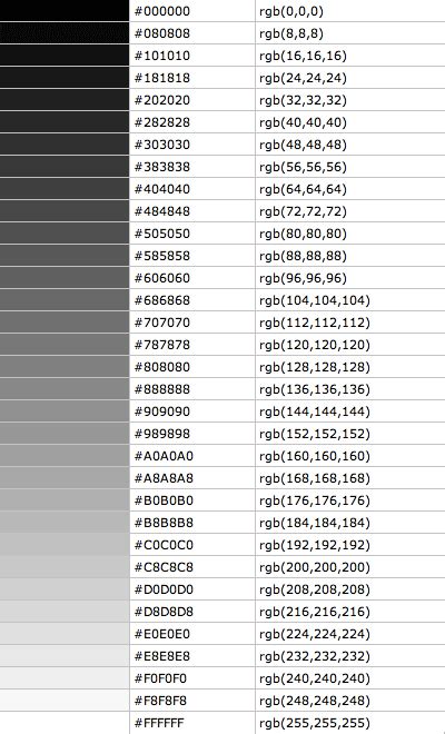 hex code for grayscale
