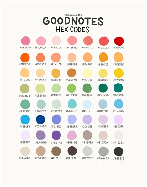 hex code goodnotes colour palette