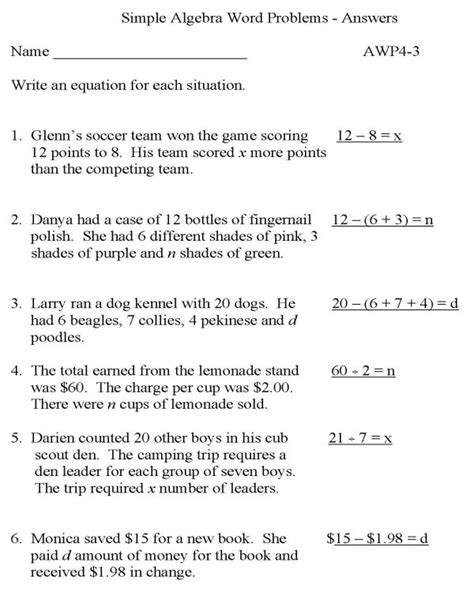 high school math word problems with answers