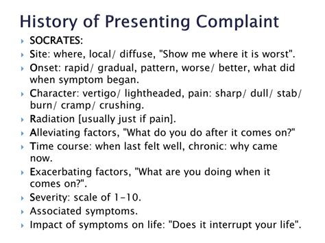 history of presenting complaint questions