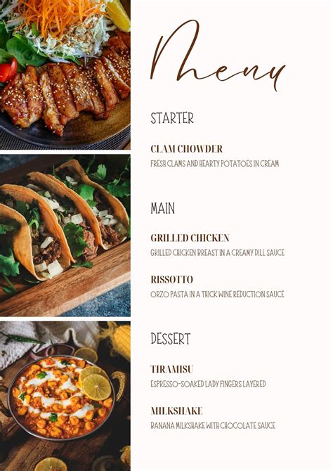 home menu examples