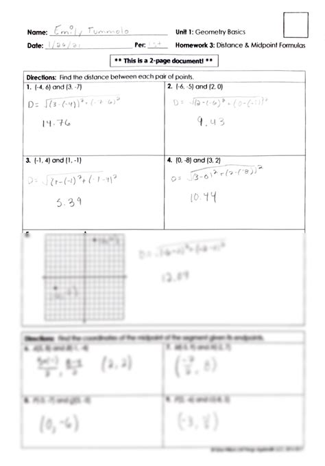 homework 3 distance and midpoint formulas answer key