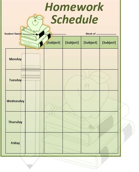 Homework Timetable Template