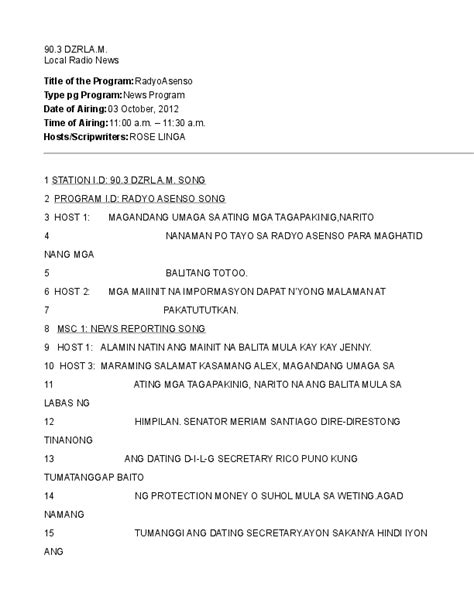 hosting script sample tagalog
